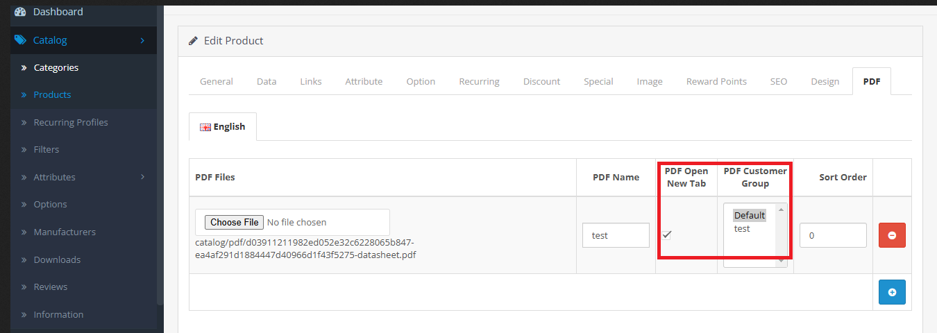 PDF Display and Customer Group Restrictions in OpenCart PDF Catalog Extension 1