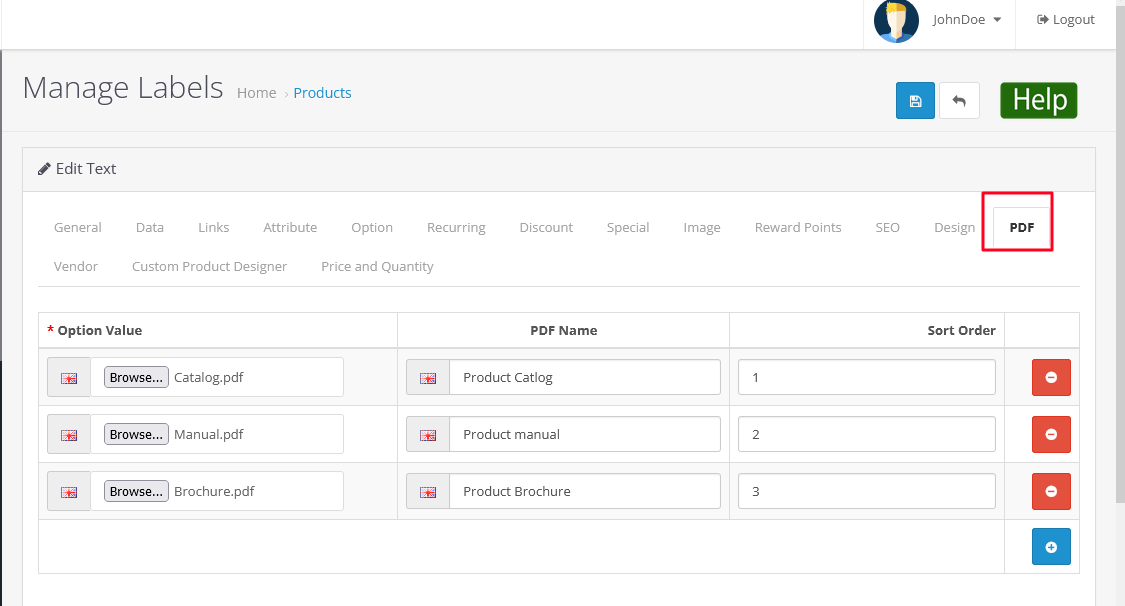 Attach PDF at Product Page for OpenCart 2