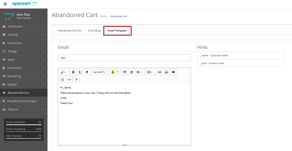 Abandoned Carts Reminder for Opencart 3