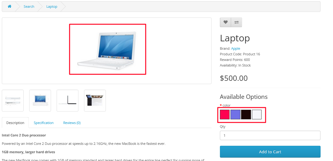 Images Swap for Color options in Opencart