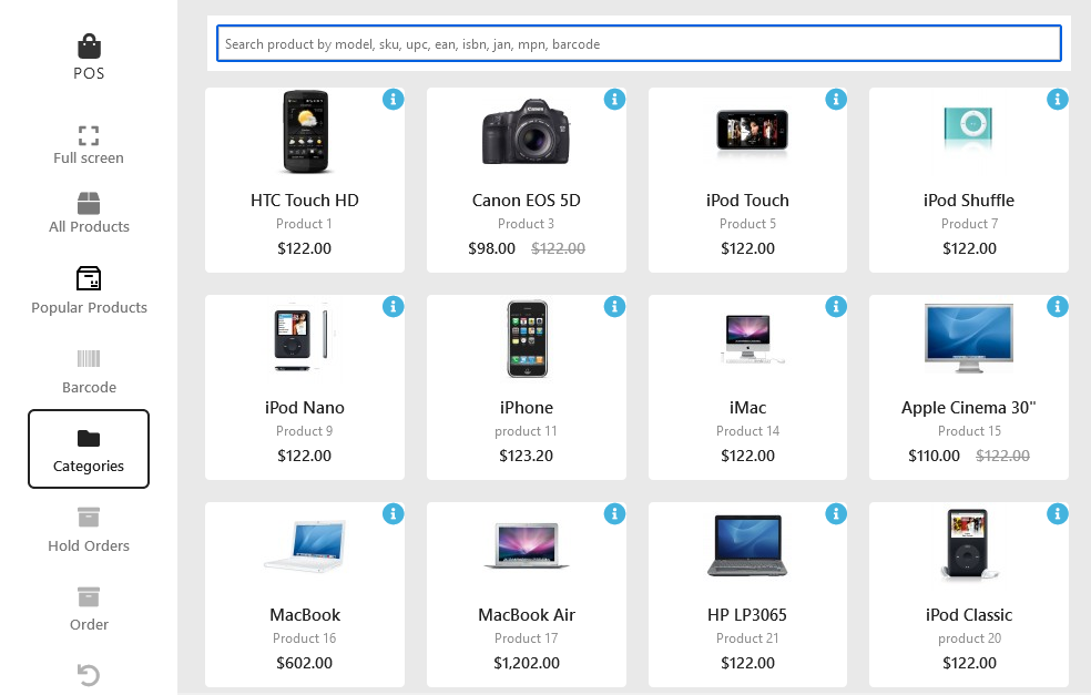 Browse the Popular Products option in Point of Sale for Opencart
