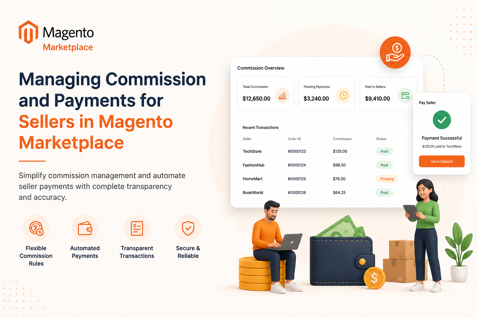 Managing commission and payments for sellers in Magento Marketplace