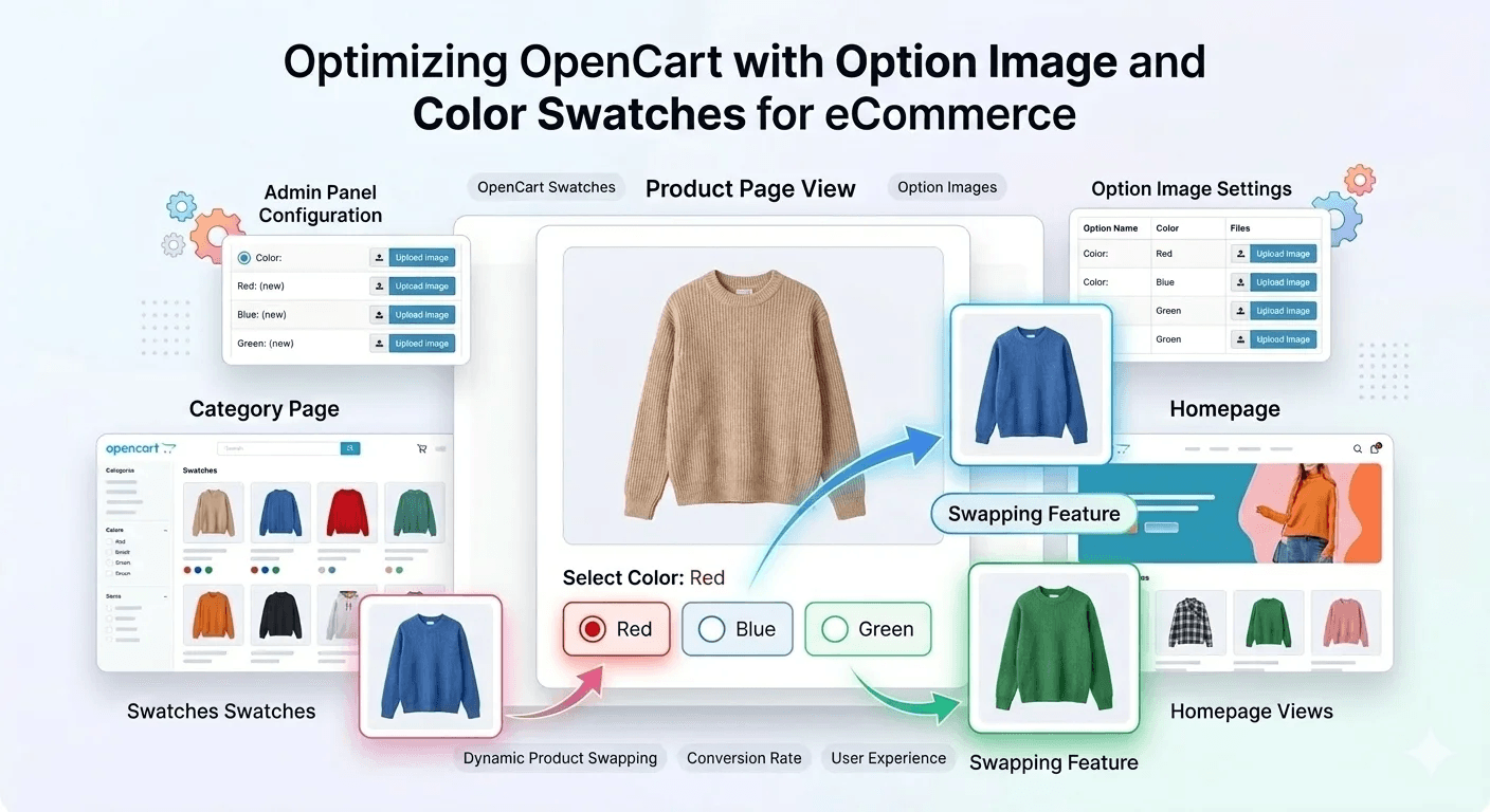 Color option images swap on the homepage and category page on OpenCart Website