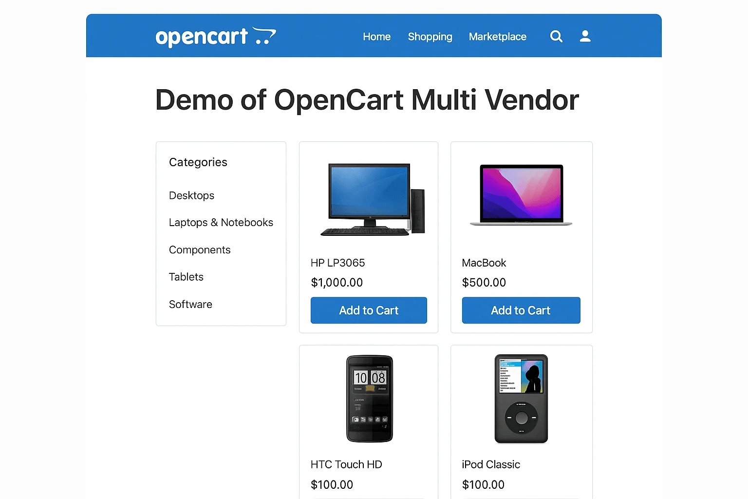 Demo of OpenCart Multi Vendor