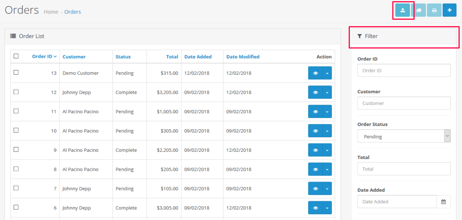 orders export opencart